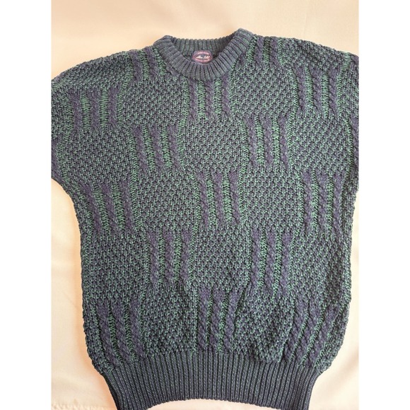 Allen Lolly Nottingham England Men's Cable-knit Pullover Sweater Large Navy/Grn - Picture 2 of 10